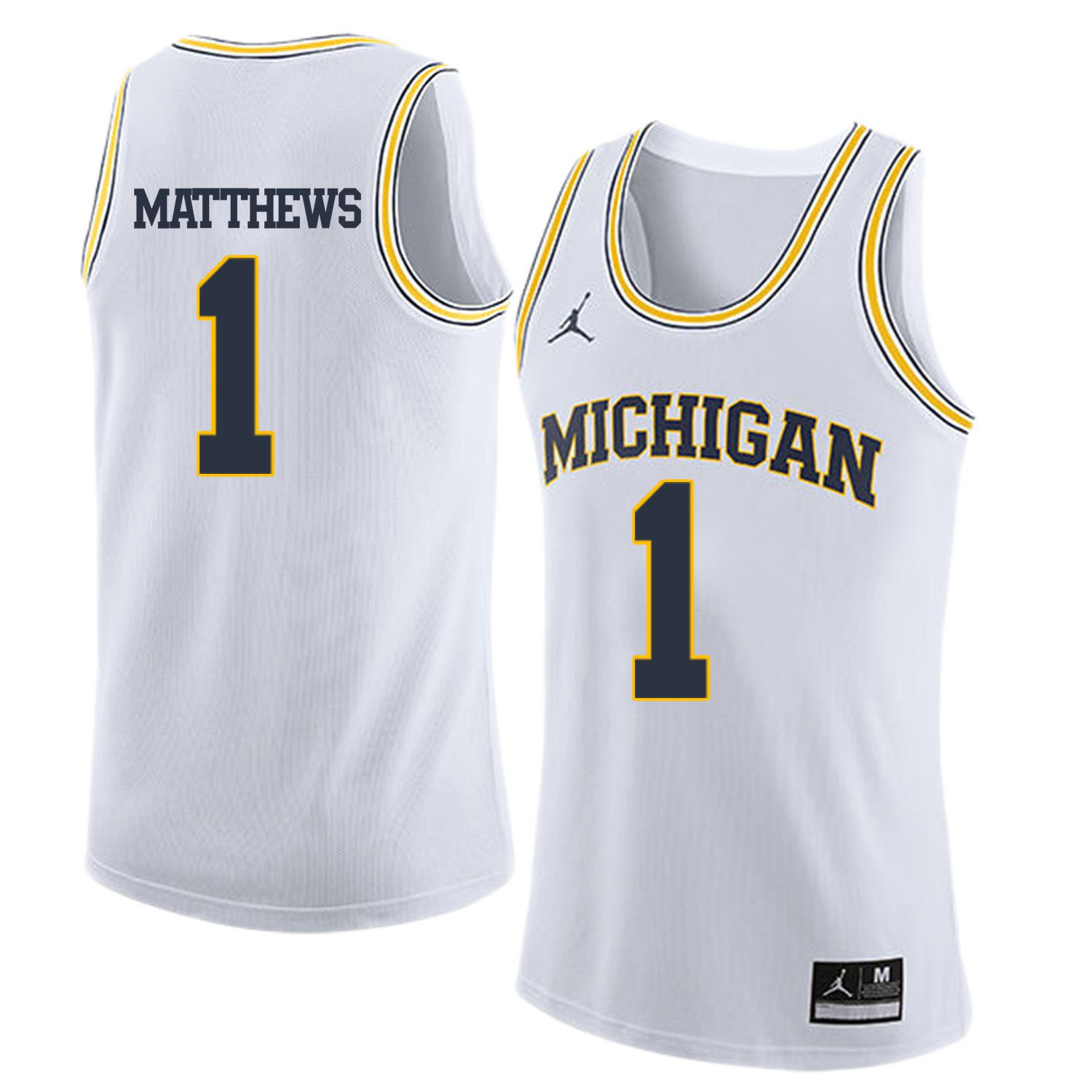 Men Jordan University of Michigan Basketball White #1 Matthews Customized NCAA Jerseys